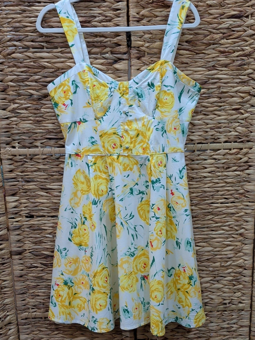 Temperance White And Yellow Floral Cotton Sundress Retro Style Size L